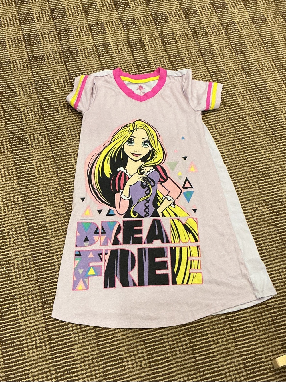 Disney Pink Rapunzel 'Dream Free' Graphic Nightgown with Yellow & Purple Accents